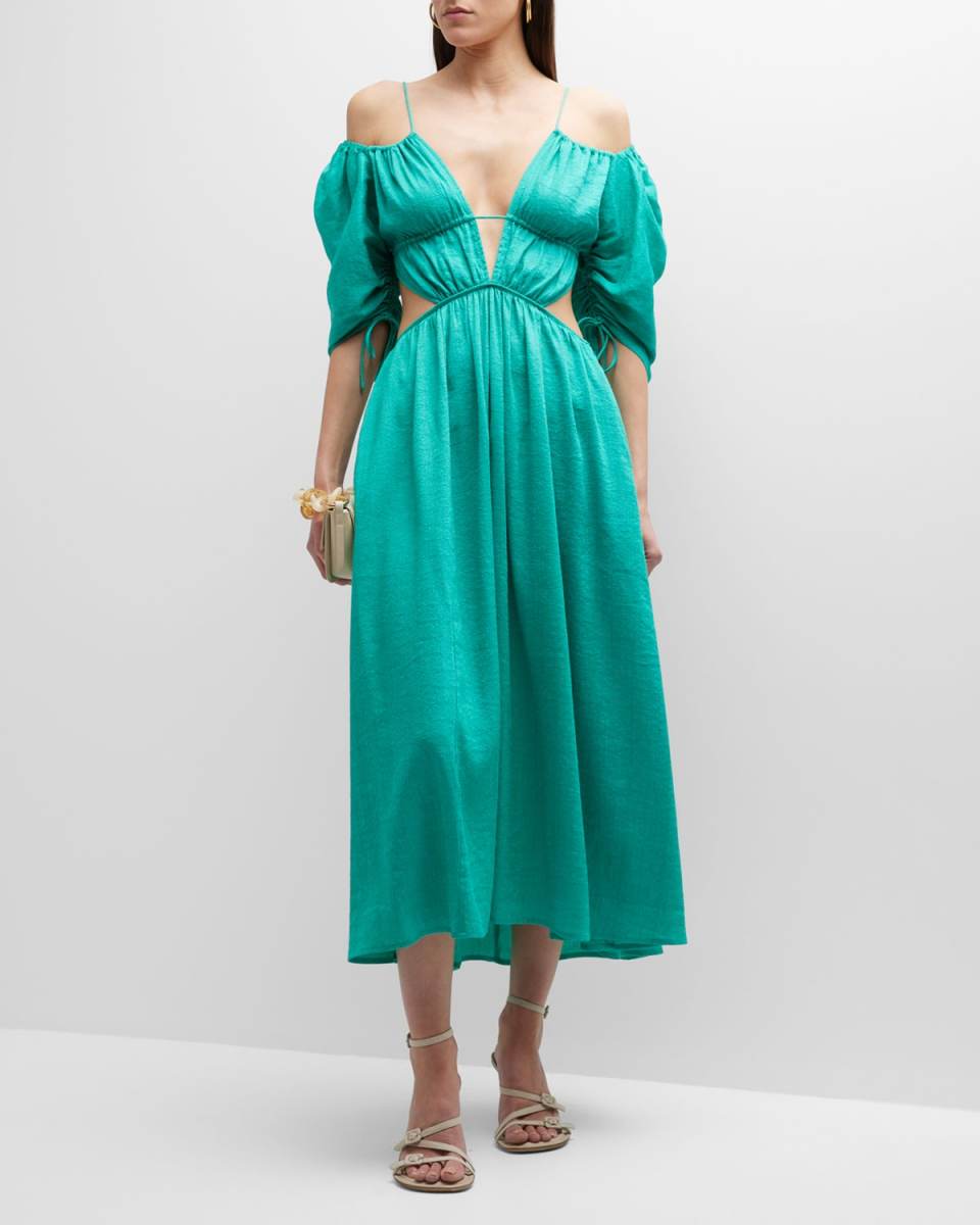 Charlize Cold-Shoulder Open-Back Cutout Midi Dress